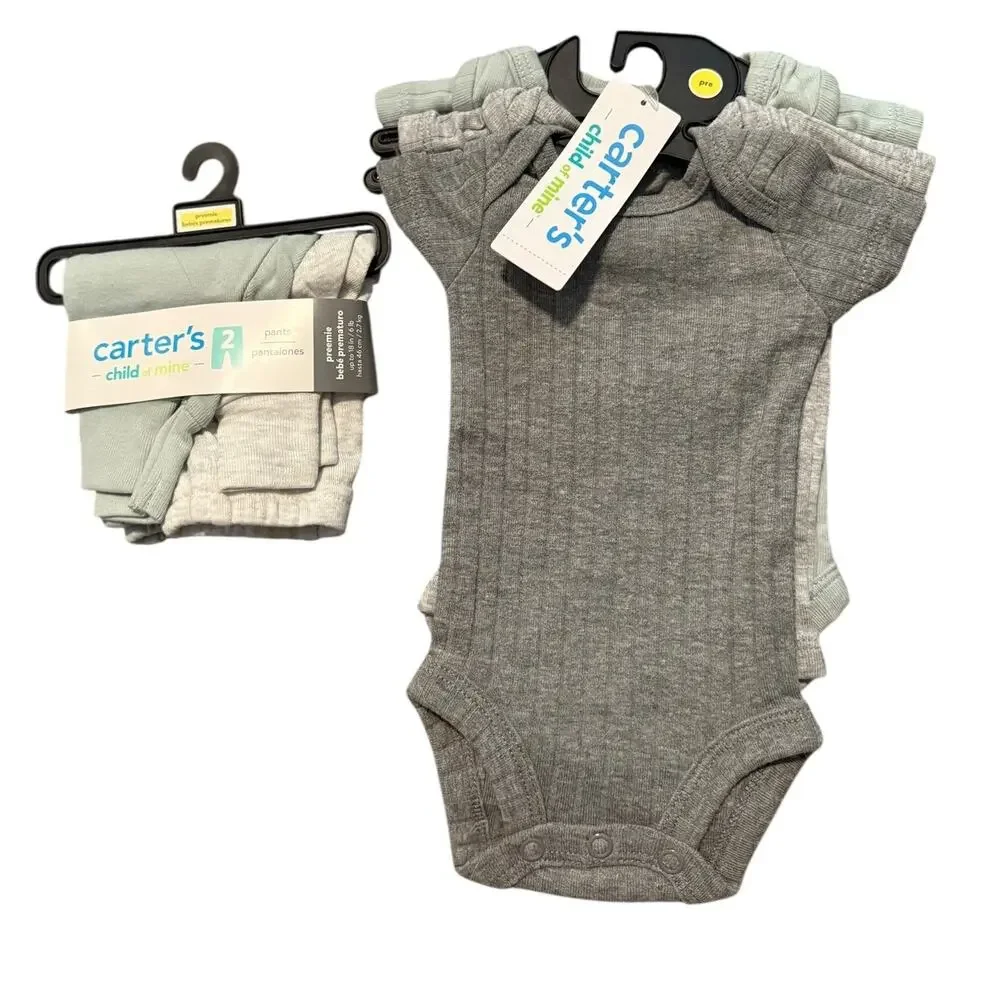 Carter’s Child of Mine Preemie Baby Bundle NWT 5 Pieces Onesies & Pants Oeko-Tex